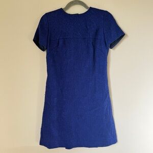 Vintage 60s Tweed Shift Mod Dress Belted Back Button Accents Cobalt Blue